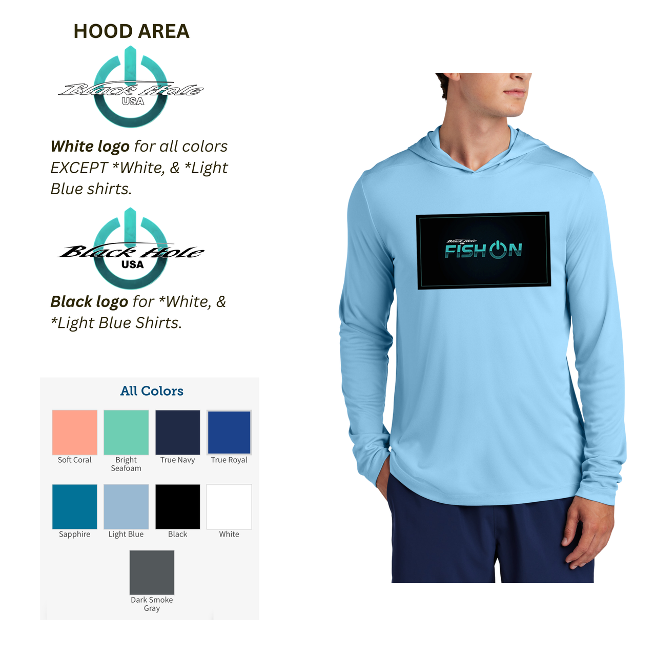 "Fish On" - Black Hole USA Long Sleeve Hoodie Posi-UV  Pro (UPF 50)