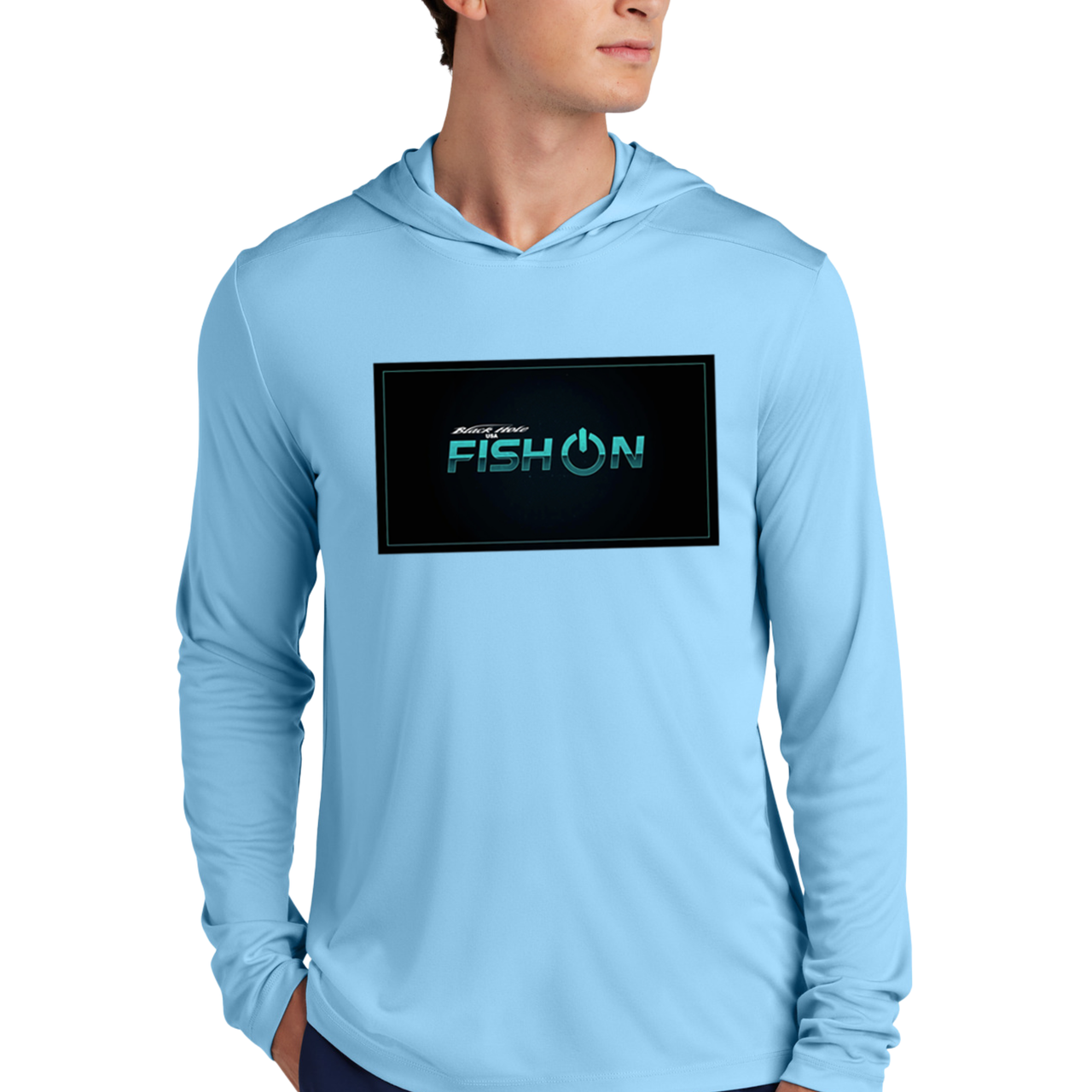 "Fish On" - Black Hole USA Long Sleeve Hoodie Posi-UV  Pro (UPF 50)